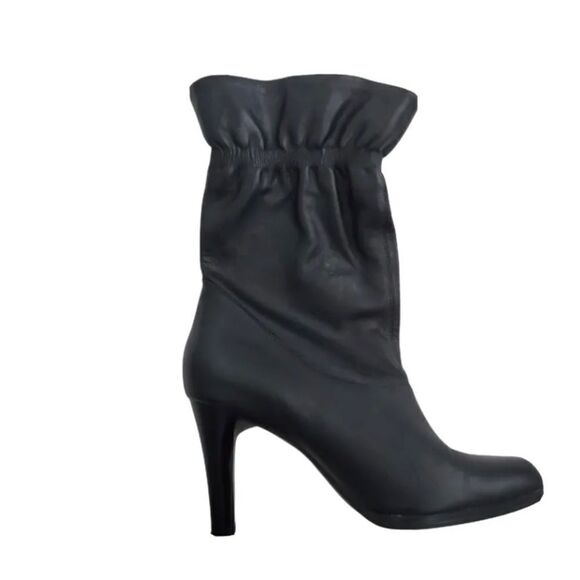 Worthington Leather Black Cinched Elastic Ankle heels Boots square toe SZ10M - Picture 3 of 8